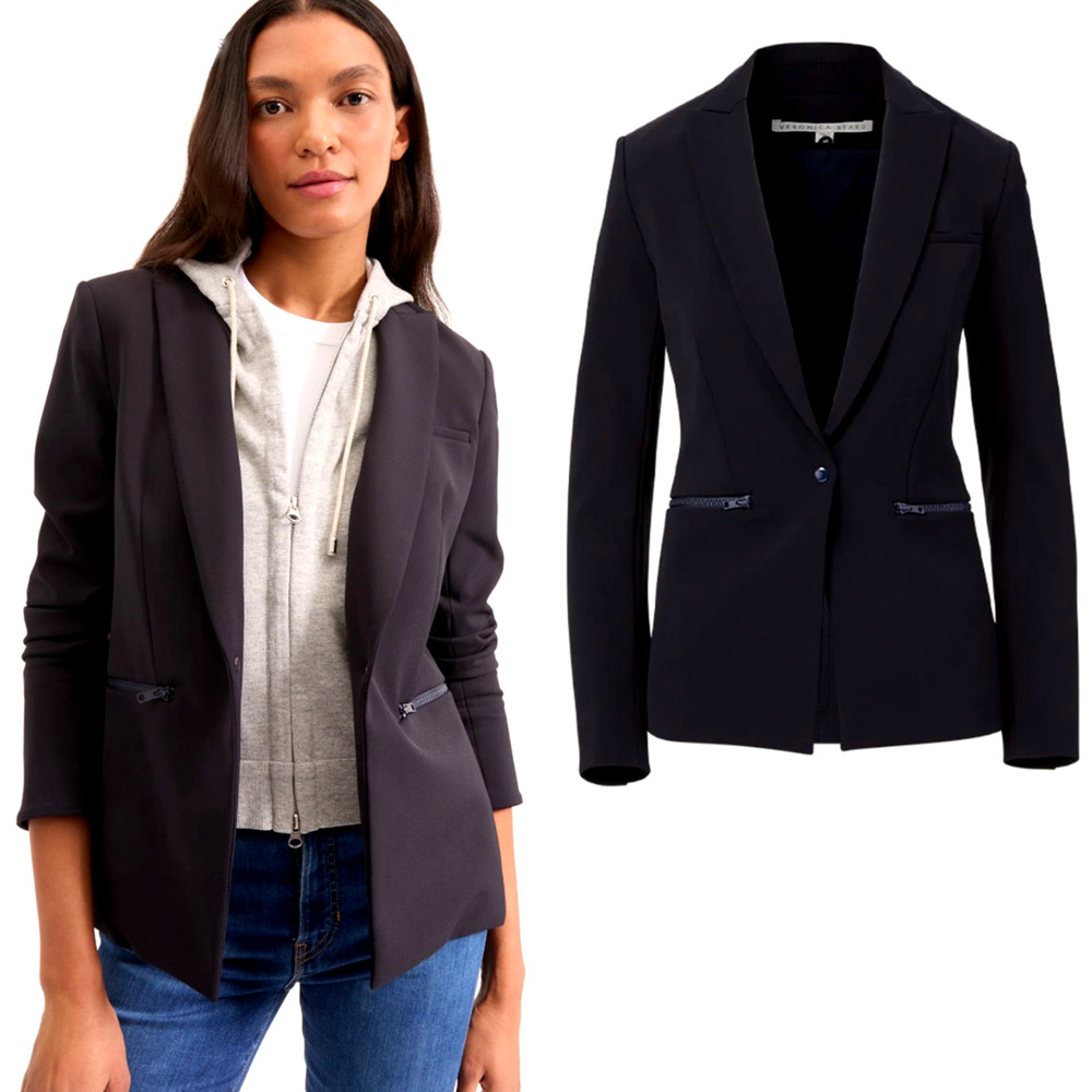 Veronica Beard 12 Iconic Scuba Dickey Jacket Blazer Zipper Navy Blue NWT